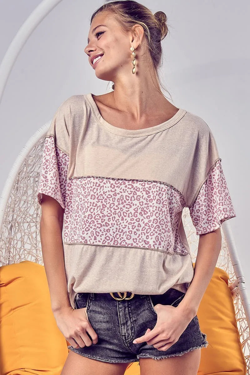 BiBi Triblend Knit with Leopard Block Out Stitching - Love Salve